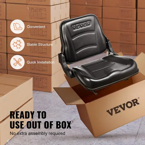 Vista 6 de VEVOR Asiento universal de carretilla elevadora, asiento de tractor plegable con respaldo de ángulo ajustable y micro interruptor, 6.3-13.4