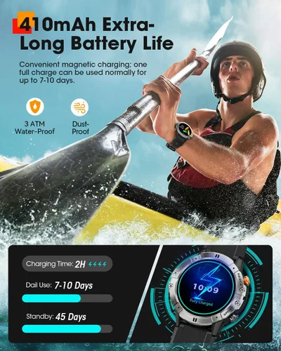 Vista 6 de Relojes inteligentes para hombres, reloj inteligente militar con llamadas Bluetooth, rastreador de actividad física impermeable con frecuencia