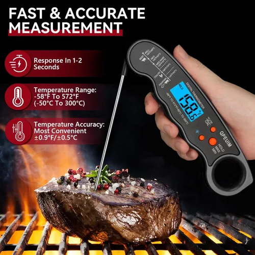 Vista 2 de Meat Thermometer Digital, Instant Read Food Thermometer, Waterproof Food Thermometer with Backlight for Grilling and Cooking, BBQ, Deep Fry, Turkey
