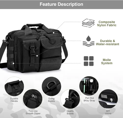 Vista 4 de Stypos Tactical Messenger Bag,14inch/15.6inch/17.3inch Briefcase for Man Military Laptop Bag, Flight Work Bags for Pilots