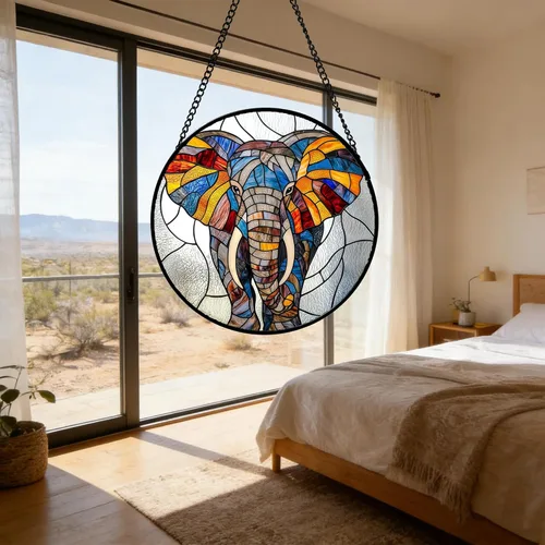 Vista 5 de Atrapasoles de Vidrio Manchado para Colgar en Ventanas, Elefante Colorido para Capturar el Sol para Puerta, Decoración del Hogar, Atrapasoles