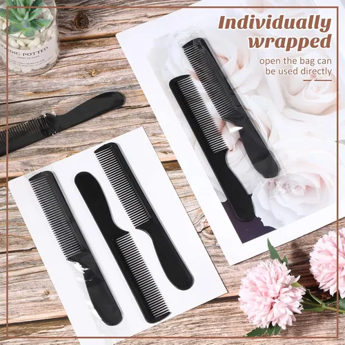 Vista 6 de 100 peines a granel de 6.9 pulgadas envueltos individualmente, desechables, mango largo, de plástico, negro, adecuado para personas sin hogar