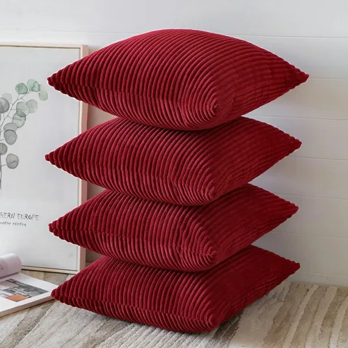 Vista 2 de OTOSTAR Juego de 4 fundas de almohada decorativas de pana suave a rayas color burdeos de 18 x 18 pulgadas, fundas de almohada cuadradas para sofá