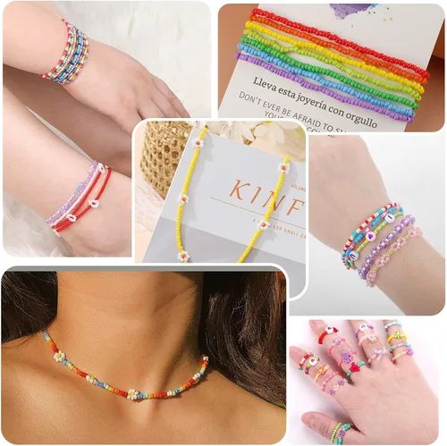 Vista 5 de Funtopia 120 Colores Cuentas de Semillas de 2 mm para Hacer Joyas, 49000 Piezas de Cuentas de Vidrio Pequeñas para Pulseras, Kit de Pulseras