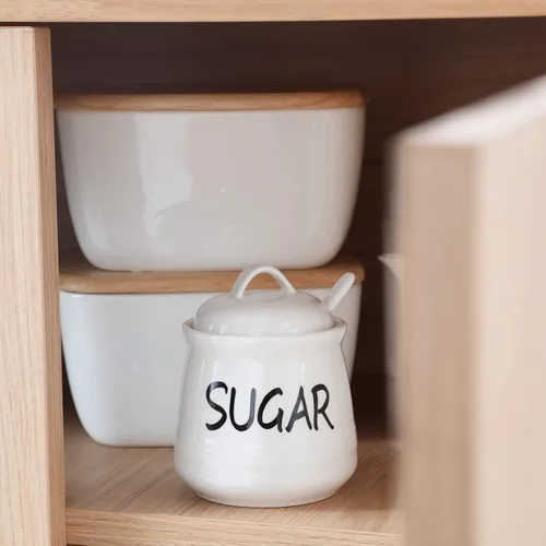 Vista 4 de HAOTOP Azucarero de porcelana con tapa y cuchara 12oz (blanco)