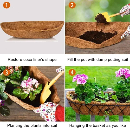 Vista 5 de Alfalfalulu 3Pcs Pre-Formed Coco Fiber Replacement Liner, Trough Window Basket Liners for Planters, Coconut Coir Planter with Soil Moist for Window