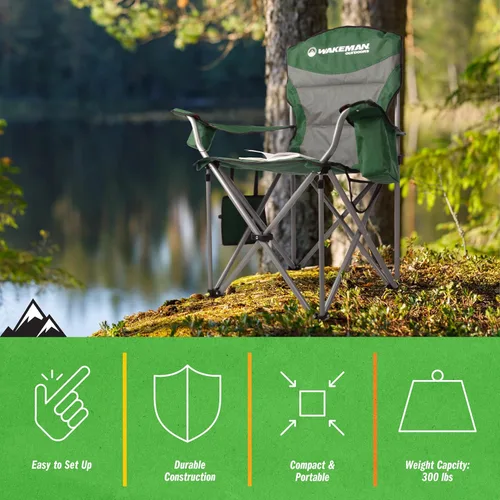 Vista 6 de Wakeman - Silla de campamento de gran tamaño de 300 libras, silla plegable resistente con bolsa enfriadora y bolsa de transporte para campamentos