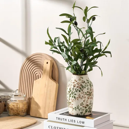 Vista 125 de SIDUCAL Florero decorativo de cerámica Florero rústico de 7.48 pulgadas para decoración del hogar, mesa, sala de estar, baño, escritorio de café