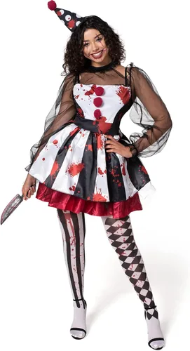 Vista 3 de Spooktacular Creations Disfraz de payaso espeluznante para mujer, disfraz de bufón aterrador para disfraz de Halloween para adultos
