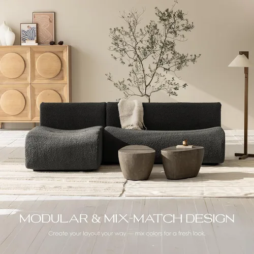 Vista 5 de Sofá modular curvado de 92 pulgadas con juego de diván, sofá modular de 3 plazas sin hueso, sofás reversibles en forma de L con asiento profundo