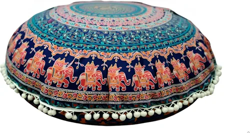 Vista 13 de CRAFT KALA Funda de cojín redonda grande de 32 pulgadas para el suelo bohemio, funda de puf boho, funda de cojín de mandala para meditación, cojines