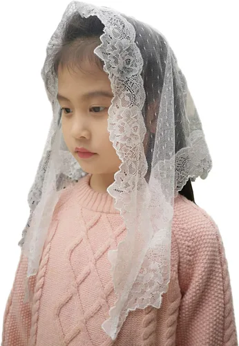 Velos triangulares de mantilla para niñas de primera comunión, con encaje, misa latina