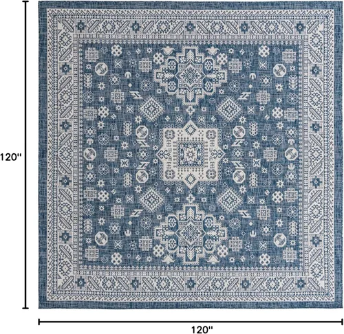 Vista 282 de Unique Loom Outdoor Aztec Collection Alfombra de área, Chalca (7 pies 10 pulgadas, cuadrada, azul/marfil)