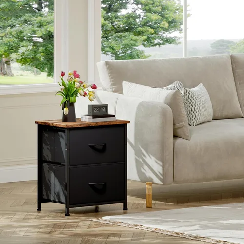 Vista 4 de Somdot Nightstand, Small Dresser for Bedroom with 2 Drawers, Bedside Table Night Stand End Table with Fabric Bins for Bedroom Kids Closet Dorm Guest