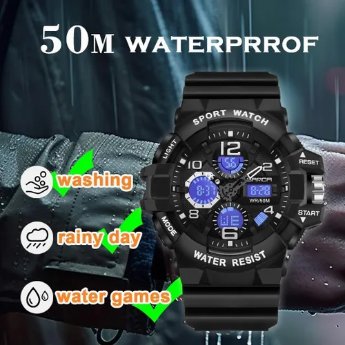 Vista 3 de Reloj deportivo para hombre, resistente al agua, reloj militar para hombre, reloj digital resistente con retroiluminación LED, alarma, cronómetro