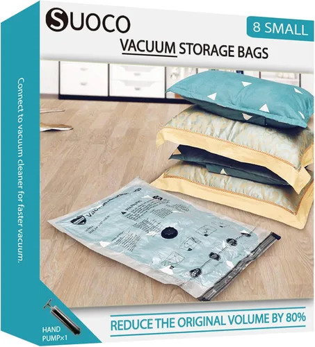 Vista 8 de Bolsas de almacenamiento al vacío, bolsas de sellado de embalaje de compresión para ropa, ropa de cama, edredones, mantas, almohadas, 14 pequeñas