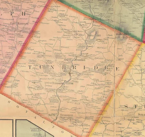 Vista 3 de Orange County Vermont 1858 - Wall Map with Homeowner Names - Genealogy - Old Map Reprint