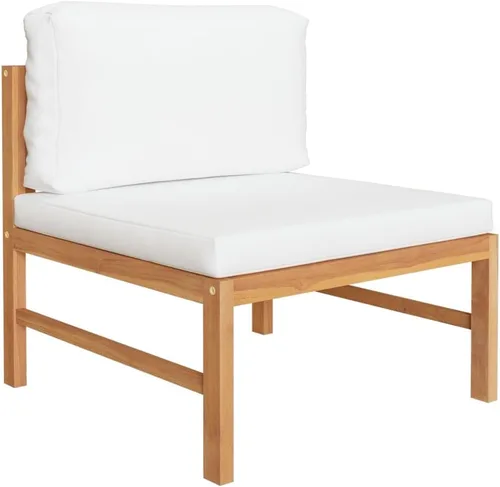 Vista 4 de Ensemble de Salon de Jardin 4 Pièces en Teck Crème avec Coussins Polyester, Confortable et Modulaire Pour Terrasse, Balcon ou Jardin, Design