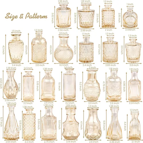 Vista 3 de TBWIND Juego de 24 jarrones de vidrio con brotes, pequeños jarrones de flores ámbar para centros de mesa a granel, mini jarrón vintage