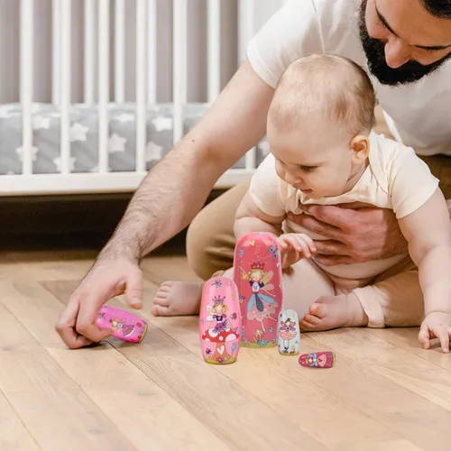 Vista 6 de Muñecas anidables, 5 muñecas rusas de 6 pulgadas de alto, Matryoshka hechas a mano para niños, juguetes apilables de madera para Navidad, hogar