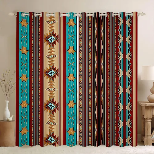 Vista 23 de Cortinas opacas de estilo bohemio occidental de 76 x 45 pulgadas, cortinas y cortinas de atrapasueños de vaca, cortinas del suroeste, cortinas