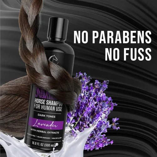 Vista 5 de Champú Caballo de lavanda para uso humano para tonos oscuros, como se ve en Shark Tank, suave, hidratante, sin parabenos sensible