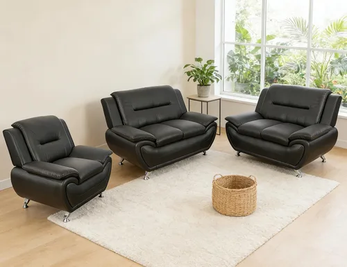 Vista 70 de Sofá seccional de cuero negro, juego de muebles de sala de estar, juego de 2 piezas de sofá moderno para sala de estar, apartamento, oficina, negro#1