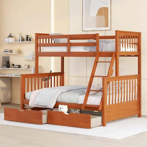 Vista 29 de Literas para niños con escalera, literas de madera maciza con barandilla completa