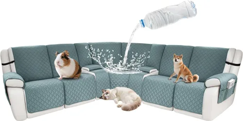 Vista 16 de Fundas impermeables para sofá reclinable seccional en forma de L, 7 piezas, antideslizantes, lavables, juego de fundas reclinables para mascotas