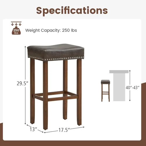 Vista 21 de Giantex Juego de 2 taburetes de bar de 24 pulgadas en forma de silla de montar, taburetes de cuero sintético con reposapiés, taburetes de bar
