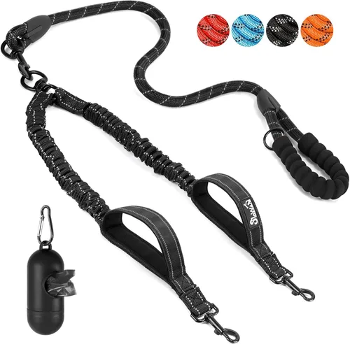 Vista 15 de SlowTon Correa doble para dos perros – Correa para perro sin enredos, correa giratoria de 360° reflectante doble para perro con dos asas acolchadas