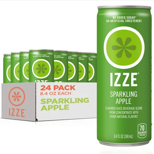 IZZE - Mezcla de bebida de jugo con agua con gas, manzana, sin azúcar añadido, 8.4 onzas líquidas, 24 latas