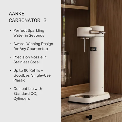 Vista 6 de Aarke Carbonator lll con cilindro de CO2, máquina de agua con gas y carbonatación, acero inoxidable con botella reutilizable PET sin BPA, volumen