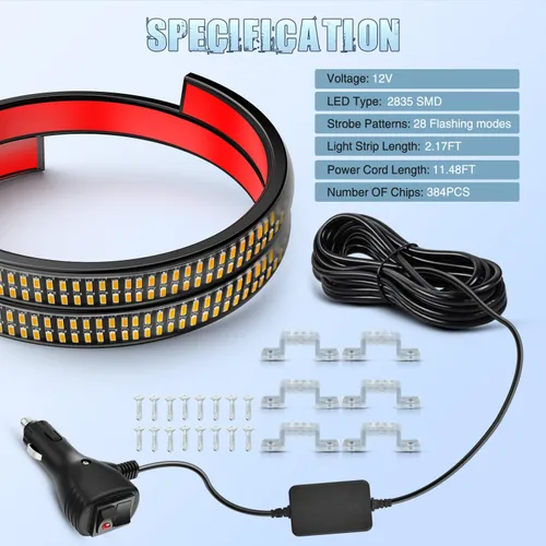 Vista 3 de Nilight 2 tiras de luces estroboscópicas de rejilla de camión de 24 pulgadas, 384 luces LED de emergencia, color ámbar, flexible, intermitente