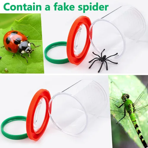 Vista 5 de Visor de insectos para niños, 4 piezas de caja de insectos con lupa, kit para atrapar insectos para niños, contenedor de lupa, jaula de insectos