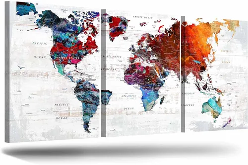 Arte de pared de mapa del mundo, decoración de pared para sala de estar, cuadros de oficina para decoración de pared, arte abstracto grande, 60