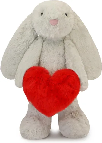 Vista 8 de Animal de peluche de conejo, adorable conejo suave con corazón de sujeción para el día de San Valentín, dulce regalo romántico de cumpleaños