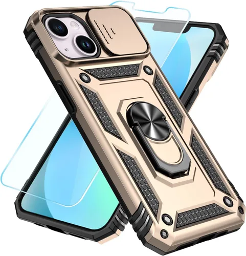 Vista 3 de SunStory Funda compatible con iPhone 12/12 Pro con protector de pantalla HD, cubierta de cámara deslizante y soporte de anillo giratorio