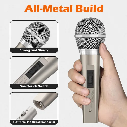 Vista 4 de Micrófono con cable para cantar, hembra de metal, interruptor de encendido/apagado, micrófono dinámico vocal profesional con cable de audio XLR