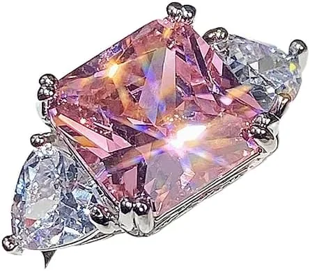 Vista 8 de Anillo de compromiso de plata de ley 925 con diamantes de color cuadrado, anillo de compromiso con circonita cúbica para mujer, banda fina