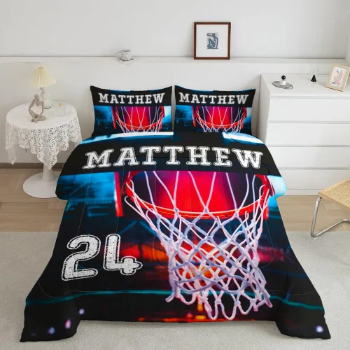 Vista 13 de Juego de edredón de baloncesto personalizado para niños y adolescentes, ropa de cama de estadio de baloncesto, decoración de dormitorio, juego