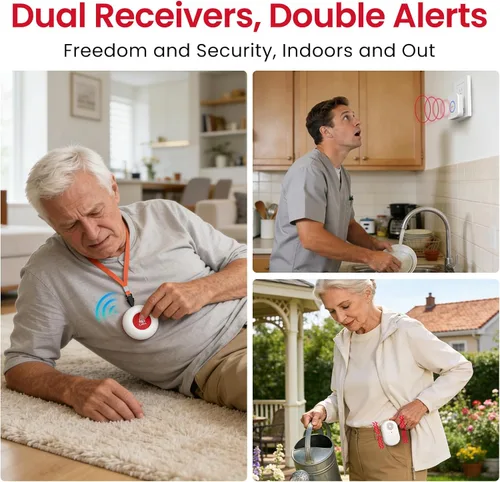Vista 2 de CallToU Buscador inalámbrico para cuidadores, botón de llamada SOS impermeable para ancianos en casa, sistema de alerta salvavidas para accidentes