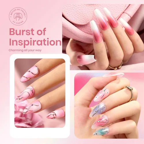 Vista 5 de Beetles - Kit de polvo de uñas cromado metálico, set de polvo de gradiente de uñas holográfico con efecto espejo y pegatinas adhesivas de arte