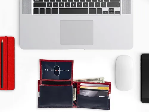 Vista 6 de Tommy Hilfiger Cartera de cuero genuino para hombre con múltiples ranuras para tarjetas