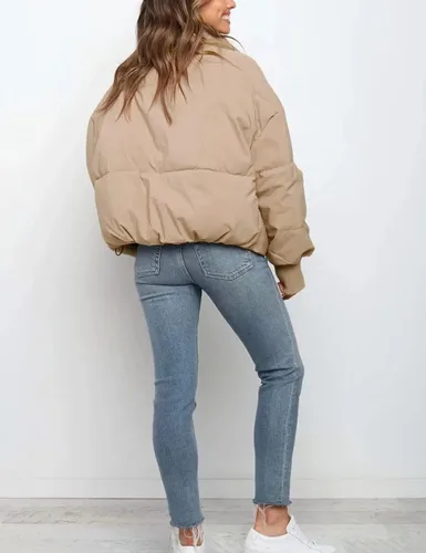 Vista 5 de Tanming Chaqueta acolchada casual para mujer, manga larga, cremallera completa, abrigo de invierno acolchado negro