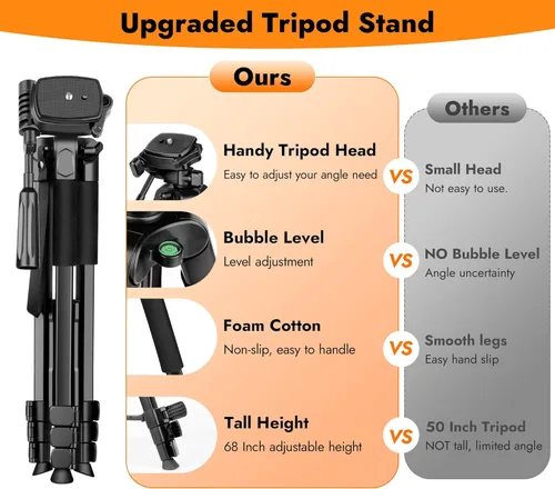 Vista 7 de JOILCAN Soporte de trípode para teléfono, trípode extensible de aluminio de 67 pulgadas con control remoto, trípodes portátiles para fotos