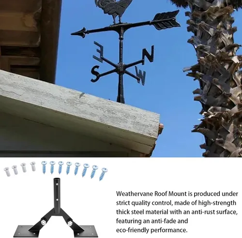 Vista 3 de Soporte de techo de acero para veleta de jardín con herrajes, montaje de paletas de clima ajustable para techos, soporte de techo de veleta, soporte