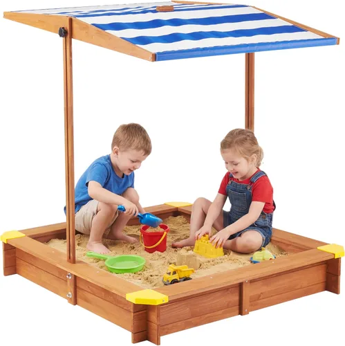 Caja de arena para niños con cubierta, 46 x 46 pulgadas, arenero de madera para exteriores con toldo ajustable para jugar en el patio trasero