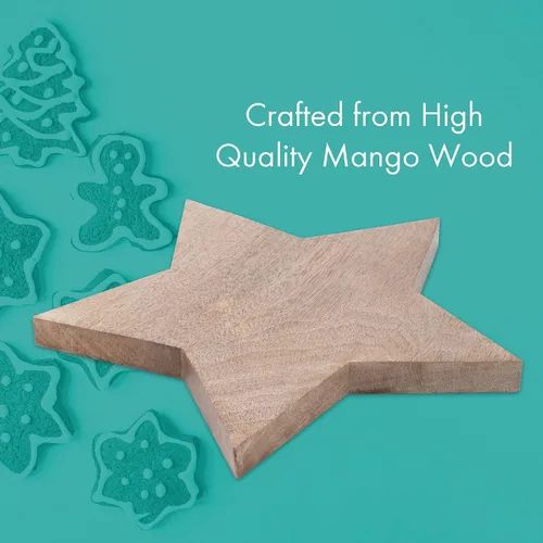 Vista 6 de Mary Square Tabla de cortar de queso de Navidad de madera de mango marrón natural (16,5 x 13,25 pulgadas)
