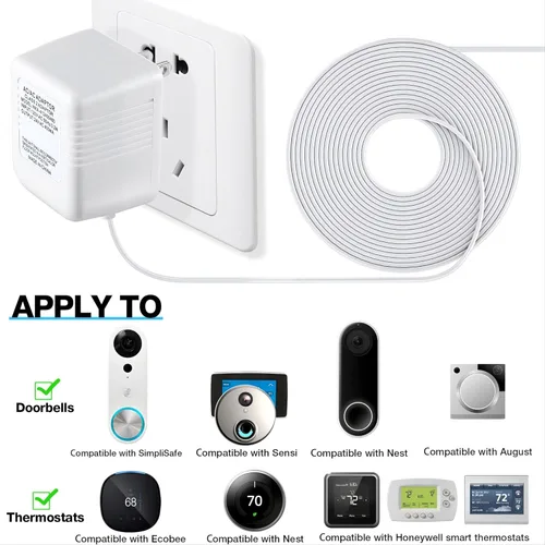 Vista 2 de Dreyoo Transformador de timbre de video, 24 voltios y 16.4 pies, adaptador de cable C con 50 clips de cable LPJ088 compatible con timbre